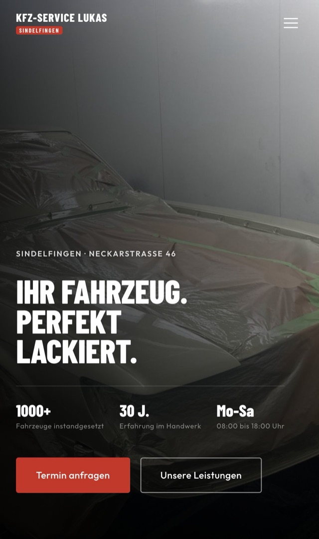 Mobile Ansicht der Startseite von kfzservice-lukas.de
